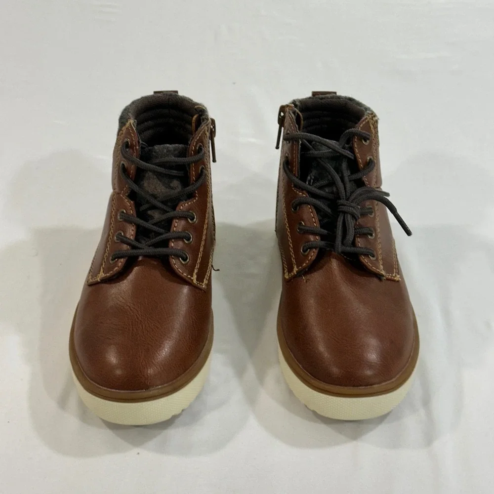 Thereabouts Connor Boys Boots Size 12M Brown Faux Leather Side Zip Memory Foam